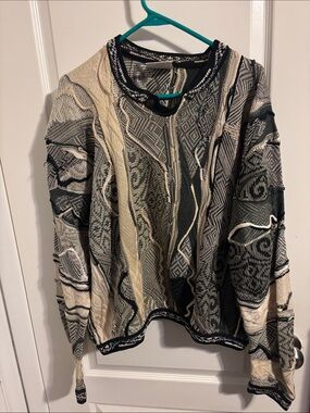 Vintage COOGI Australia 3D Knit Button Collar Sweater Green Large